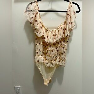 Free people floral, ruffled body suit tank top, size large